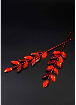 Гілочка-колосок з кристалами (листочки) 19см, 12шт. Червоні.