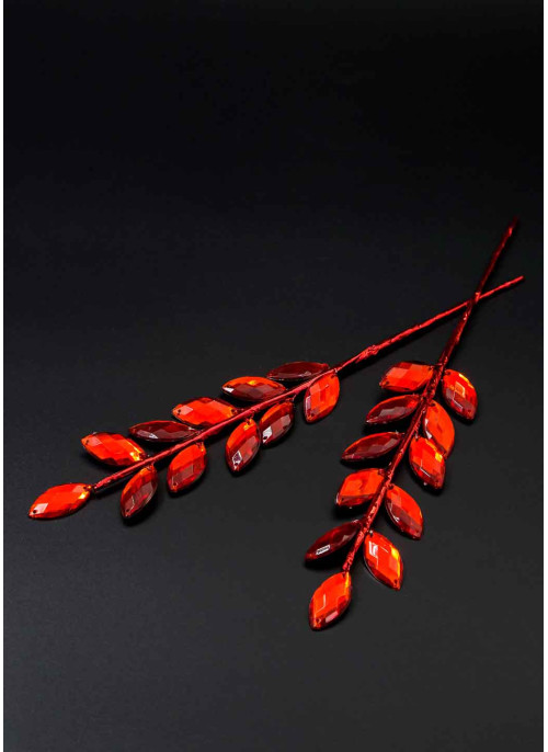 Гілочка-колосок з кристалами (листочки) 19см, 12шт. Червоні.