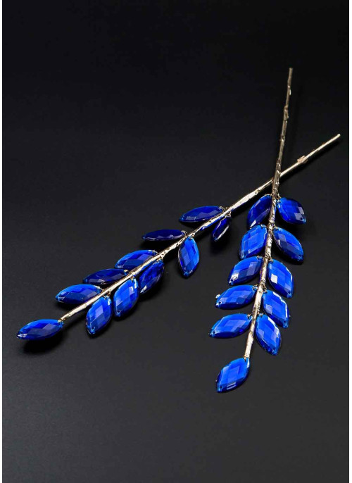 Гілочка-колосок з кристалами (листочки) 19см, 12шт. СИні.
