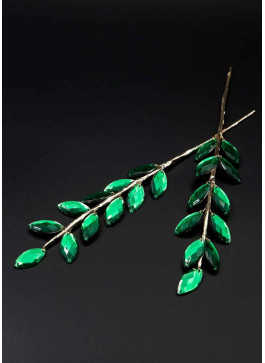 Гілочка-колосок з кристалами (листочки) 19см, 12шт. Зелені.