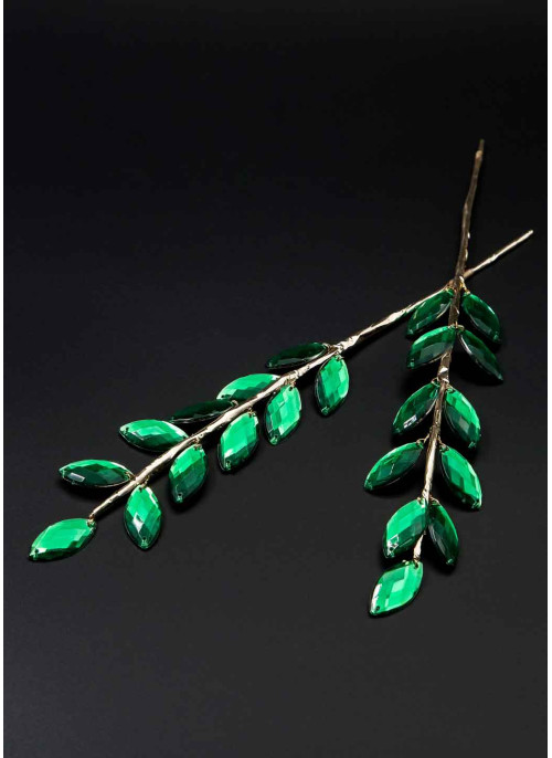 Гілочка-колосок з кристалами (листочки) 19см, 12шт. Зелені.