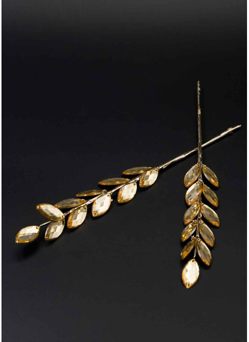 Гілочка-колосок з кристалами (листочки) 19см, 12шт. Шампань.