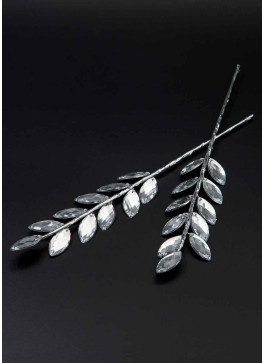 Гілочка-колосок з кристалами (листочки) 19см, 12шт. Срібні.