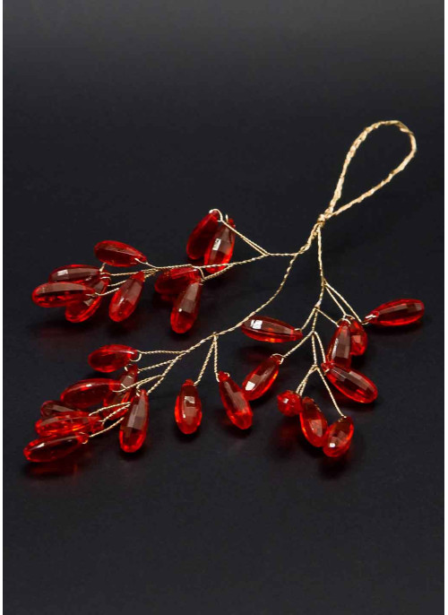 Підвіска з акрилу, КРАПЛИНКИ, Золота основа, 19см, 1шт. Червона