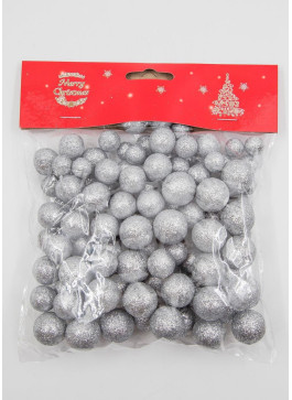 Пінопластові кульки в глітері, Срібло, 110шт. 