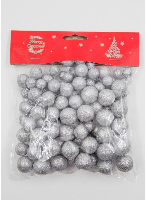 Пінопластові кульки в глітері, Срібло, 110шт. 