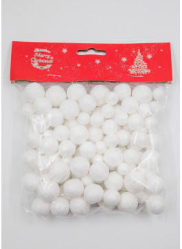 Пінопластові кульки в глітері, Білі, 110шт. 