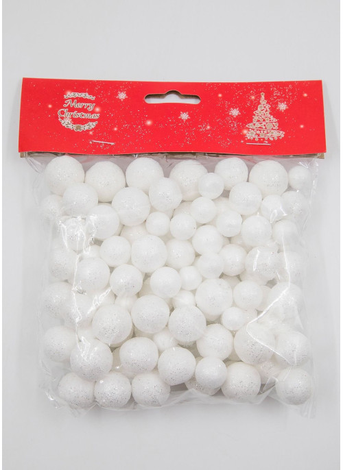 Пінопластові кульки в глітері, Білі, 110шт. 