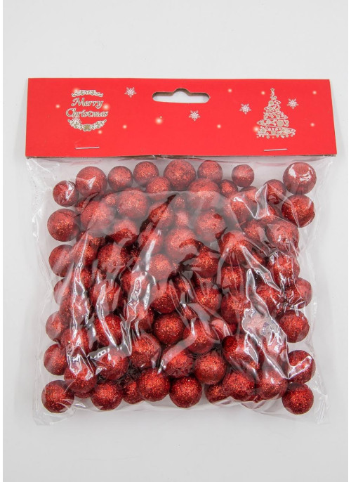 Пінопластові кульки в глітері, Червоні, 110шт. 