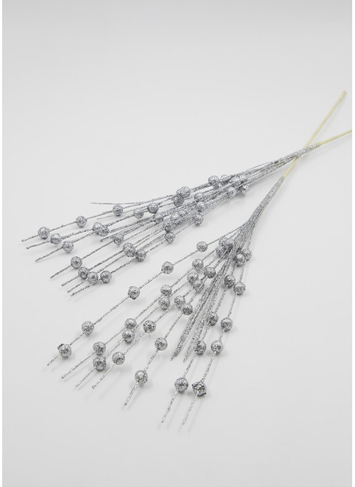 Гілка в глітері, горох срібло, 53см, 12шт.