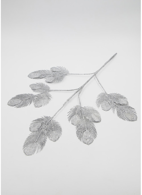 Гілка в глітері, "перо павліна", срібло, В уп 5 шт.