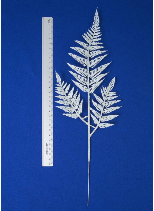Гілка в глітері папороть, білий колір, 40см,10шт.