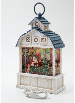 Музичний новорічний ліхтар - Будинок синій дах, 31 см, 1шт.