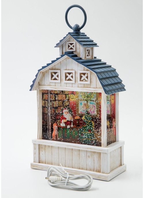 Музичний новорічний ліхтар - Будинок синій дах, 31 см, 1шт.