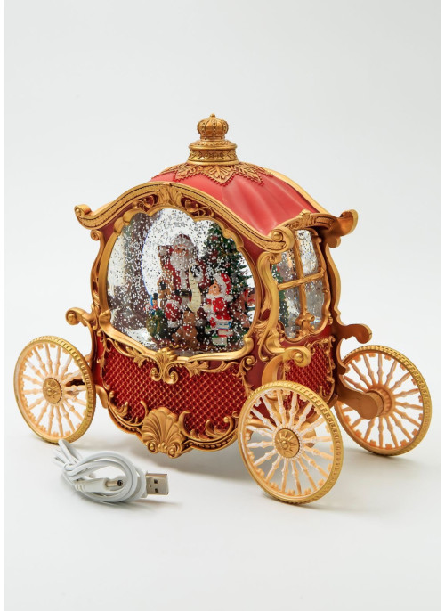 Музичний новорічний ліхтар - Карета червона, 21,5 см, 1шт.
