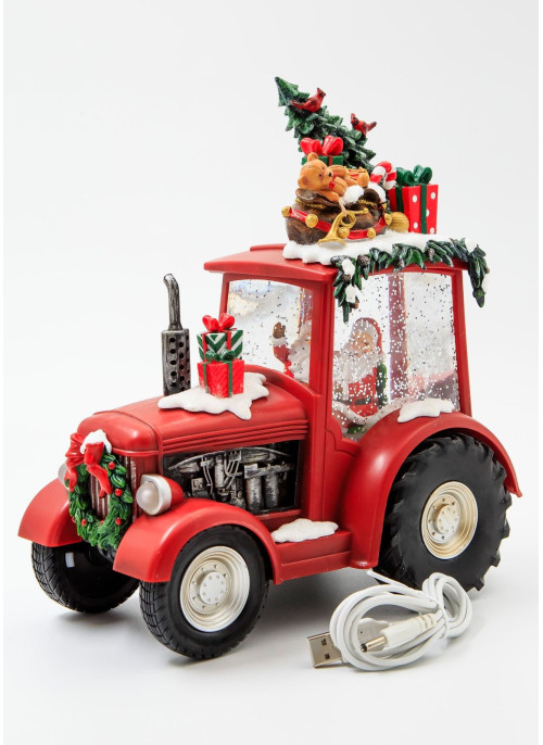 Музичний новорічний ліхтар - Трактор з декорм, 25 см, 1шт.