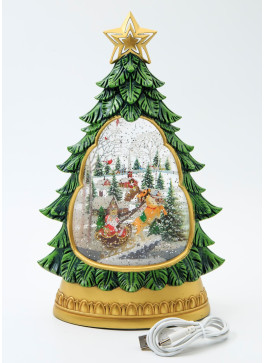 Музичний новорічний ліхтар - Ялинка з санчатами, 32см, 1шт.