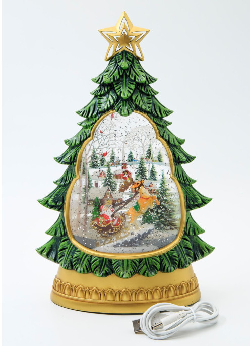 Музичний новорічний ліхтар - Ялинка з санчатами, 32см, 1шт.