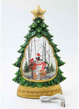 Музичний новорічний ліхтар - Ялинка з сніговиком, 32см, 1шт.
