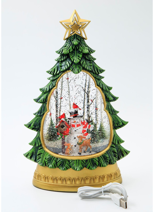 Музичний новорічний ліхтар - Ялинка з сніговиком, 32см, 1шт.