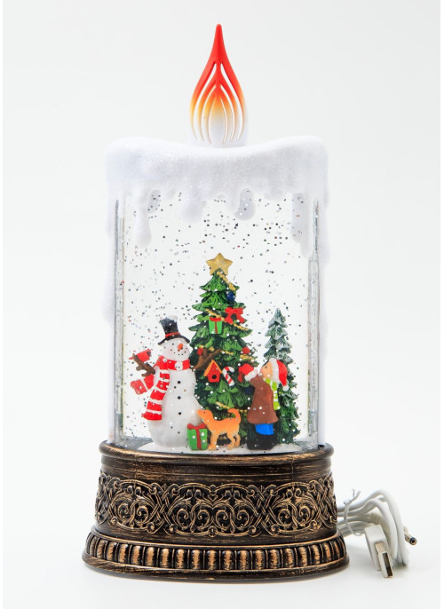 Музичний новорічний ліхтар - Свічка велика. Коричнева основа. 24,5 см, 1шт.