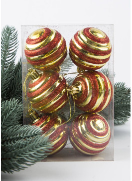 Куля 6см, РЕБРИСТА. золото з червоним глітером. Ціна за 1 уп.