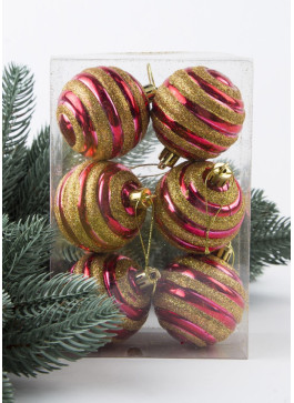 Куля 6см, РЕБРИСТА. червони з золоти глітером. Ціна за 1 уп.