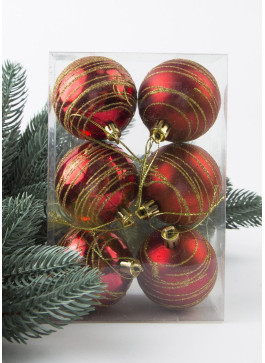 Куля 6см, червона з золотими лініями, 1 уп.