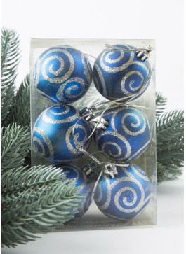 Куля 6см, СИНЯ з глітерним малюнком.