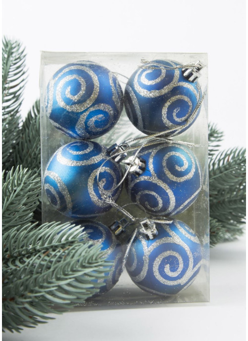 Куля 6см, СИНЯ з глітерним малюнком.