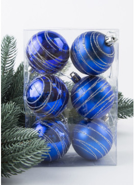 Куля 6см, синя з срібними лініями, 1 уп.