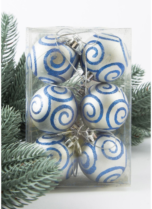 Куля 6см, СРІБНА з глітерним малюнком.