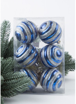 Куля 6см, РЕБРИСТА. синя з срібним глітером. Ціна за 1 уп.