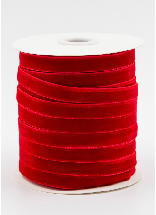 Стрічка оксамитова, 1см, Червона. 45,7м.