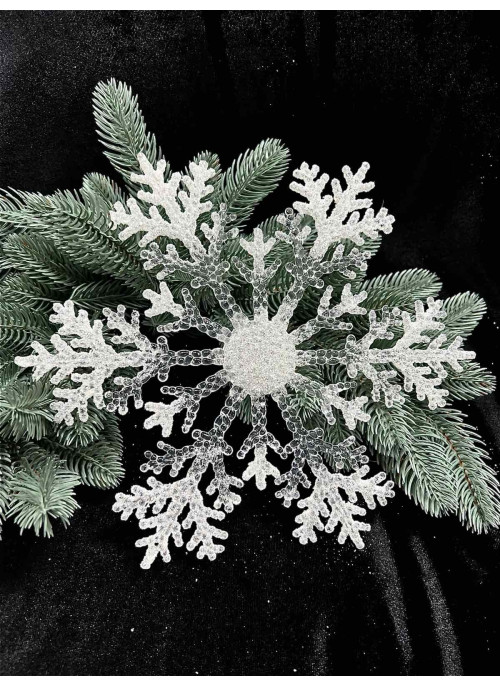 Сніжинка акрилова з глітером. Діаметр 26см. 1шт.