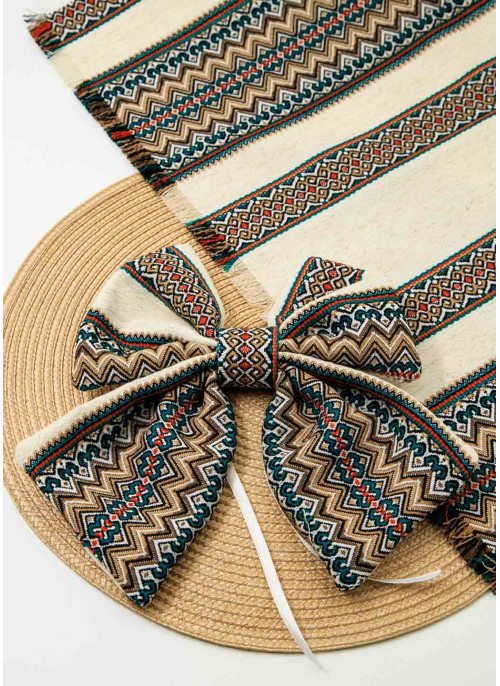 Декор на кошик, рушник та бант. №4. Смарагд на крем.  1шт.