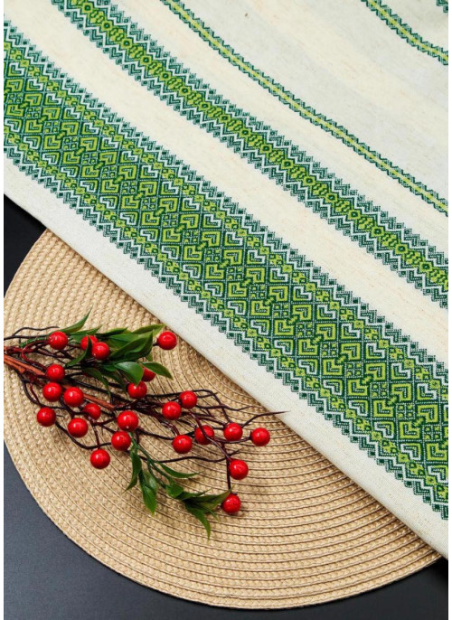 Скатертина, зелена ясна на кремовому. 145*110см