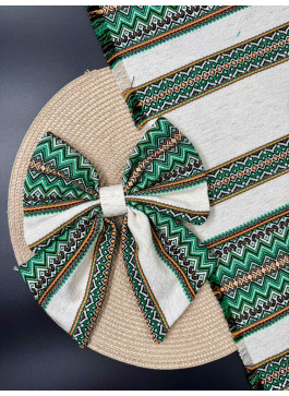 Декор на кошик, рушник та бант. №16. Зелений на кремовому. 1шт. 