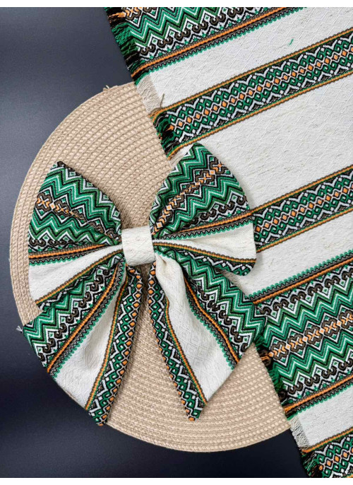 Декор на кошик, рушник та бант. №16. Зелений на кремовому. 1шт. 