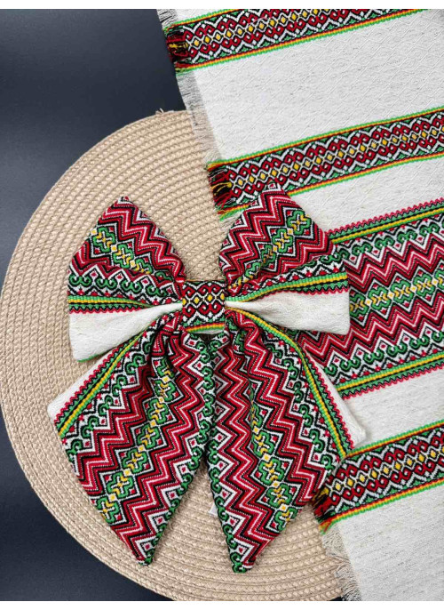 Декор на кошик, рушник та бант. №20. Червоний з зеленим. 1шт. 