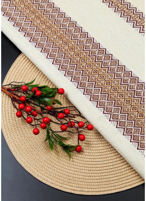 Скатертина, Бордова на кремовому , 145*220см