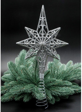 Верхівка, різдвяна зірка, срібний глітер, 38 на 20см. 1шт.
