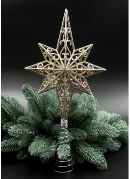 Верхівка, різдвяна зірка, глітер ШАМПАНЬ, 38 на 20см. 1шт.