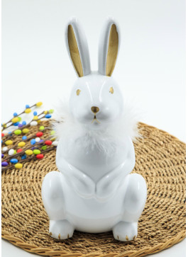 Зайчик з пухом, БІЛИЙ, біла фарба з золотими елементами. Розміри 30*11см.