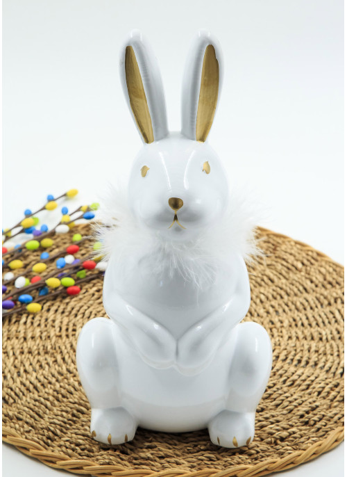 Зайчик з пухом, БІЛИЙ, біла фарба з золотими елементами. Розміри 30*11см.