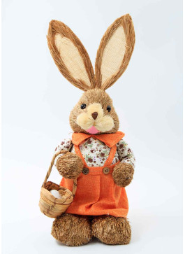 Зайчик з соломи, ДІВЧИНКА,оранжевий сарафан. 45см, з морквинкою. 1шт.