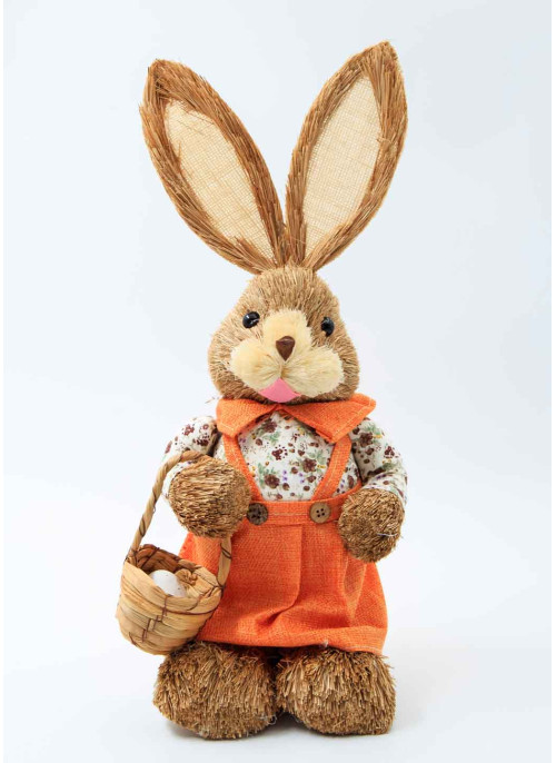Зайчик з соломи, ДІВЧИНКА,оранжевий сарафан. 45см, з морквинкою. 1шт.