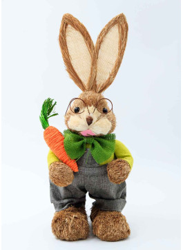 Зайчик з соломи, ХЛОПЧИК,Сірі штани, 45см, з морквинкою. 1шт.