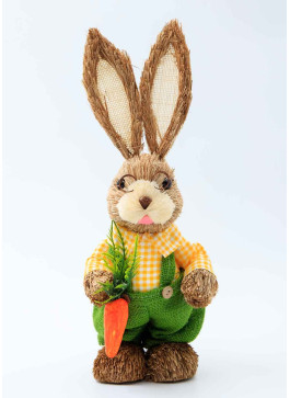 Зайчик з соломи, ХЛОПЧИК, Зелені штани з морквинкою, 35см,1шт.