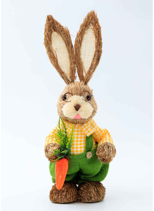 Зайчик з соломи, ХЛОПЧИК, Зелені штани з морквинкою, 35см,1шт.